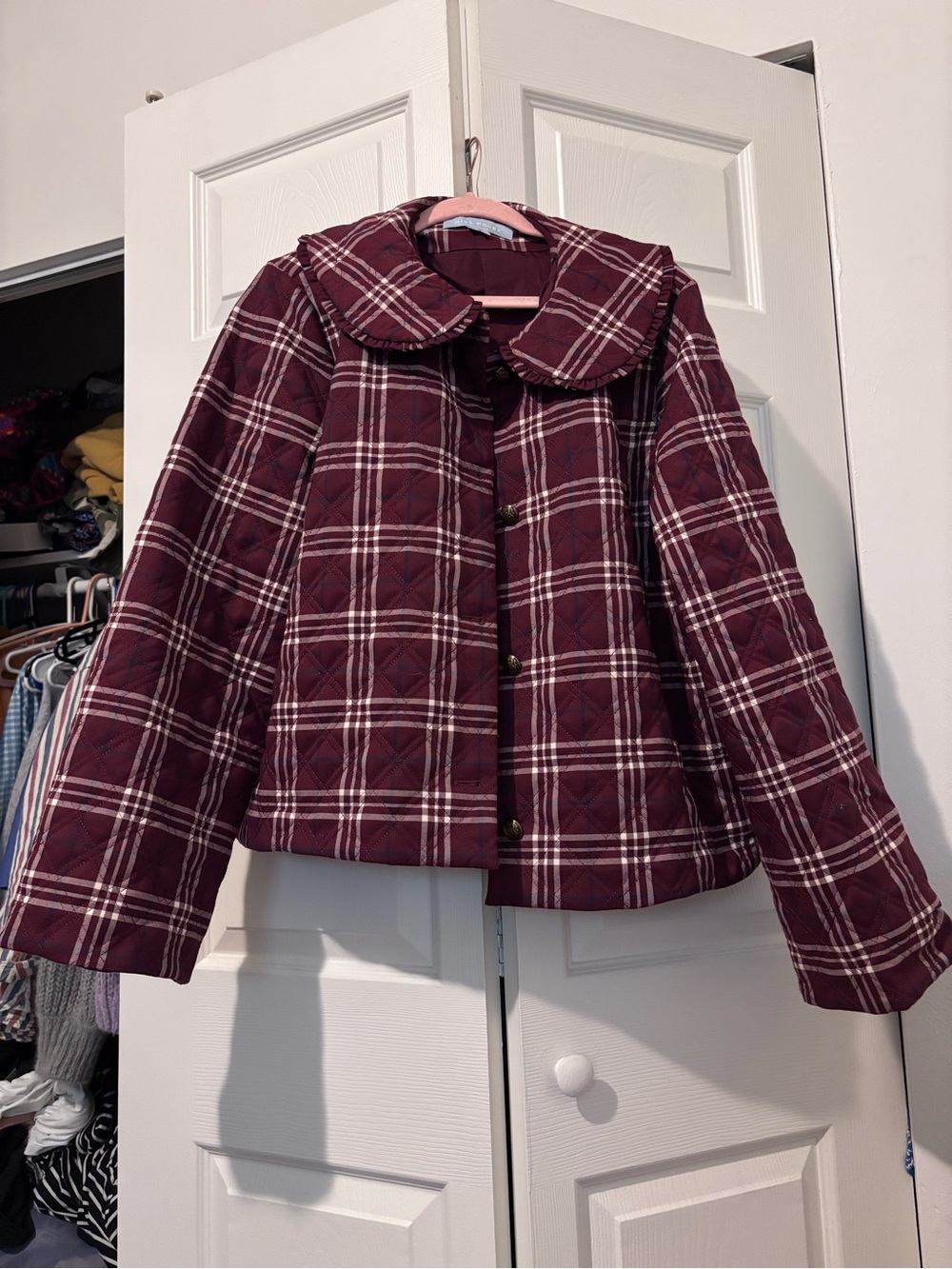 Hill House Maroon Plaid Quilted Puffer Jacket